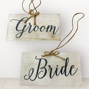 Bride and Groom Rustic Twine Rope Hanging Decor Chair Signs